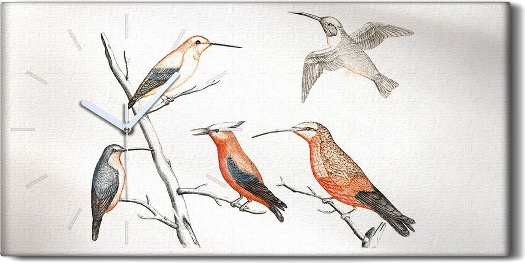 Dekor Leinwand Uhr Wandbilder Quarz 60x30 Zeichnen Tiere Vögel Zweige Kunst - weiße Hände