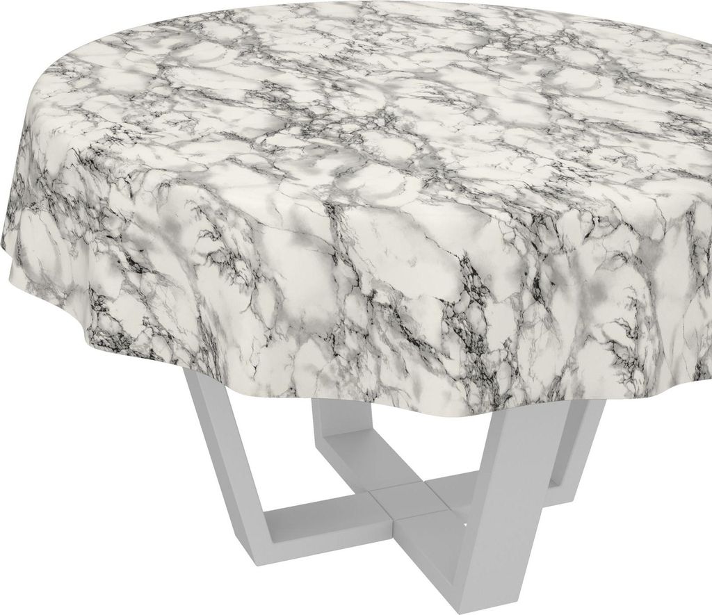 Tischdecke Naturel Marmor Grau Rund 120cm Schnittkante Wachstuch abwaschbar