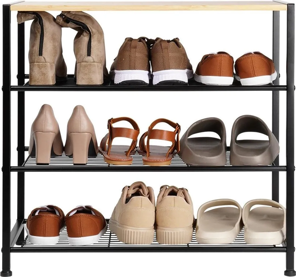 Étagère chaussures métal 4 niveaux noir : robuste, compacte et stable - 6