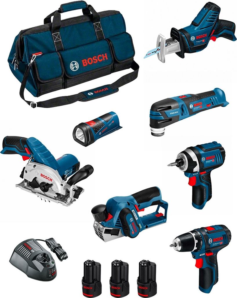 BOSCH Kit BMKB7-28DD3 (GSR 12V-15+GDR 12V-105+GKS 12V-26+GOP 12V-28+GSA 12V-14+GLI 12V-80+GHO 12V-20 +3x2,0Ah +GAL1230CV +HDBAG)