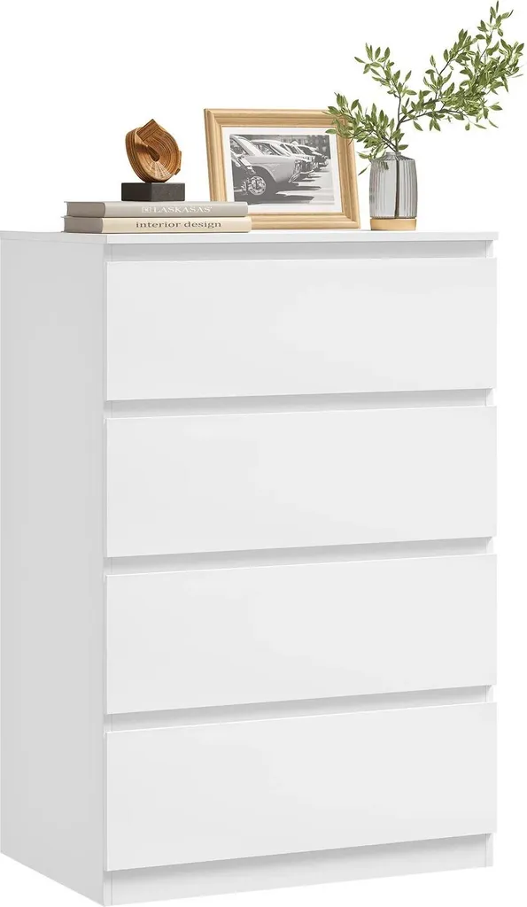 Commode compacte 4 tiroirs blanche - Solution rangement petit couloir