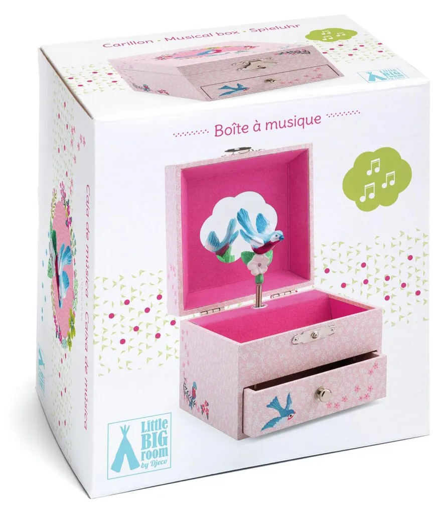 Boîte à musique Djeco Leopoldine illustrée avec figurine et miroir fleur