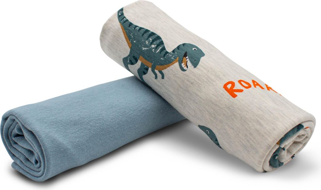 Stoffpaket 0,5m Jersey + 0,5m Bündchenstoff Meterware zum Nähen von Kinderkleidung Kinderstoff 100 Jerseystoff Set 44 Dino