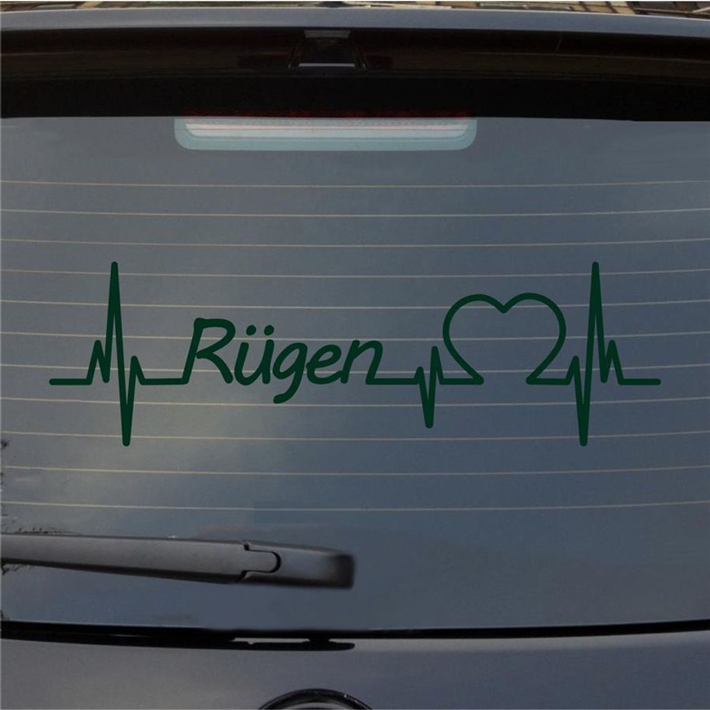 Heckscheibenaufkleber Rügen Herzschlag Puls Insel Ostsee Liebe 55x16 cm Dunkelgrün Auto Aufkleber Sticker