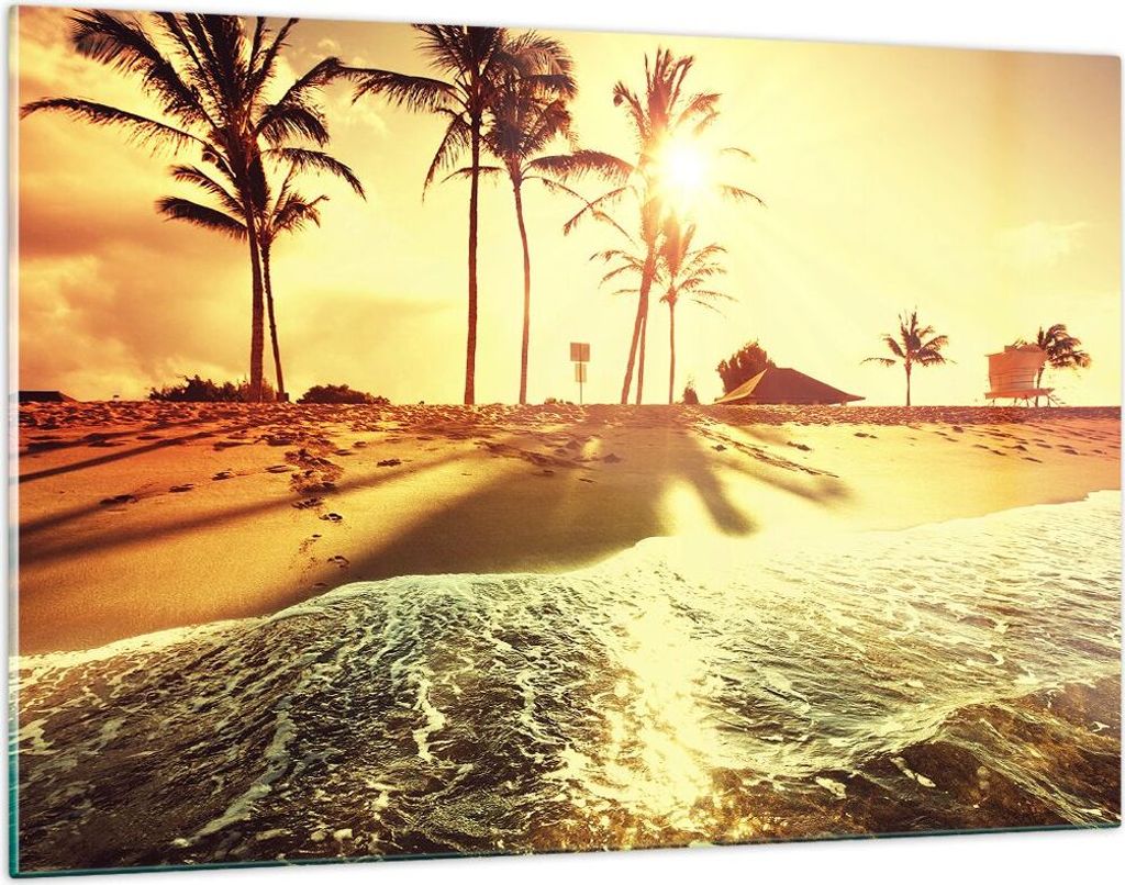 Bilder auf glas - Strand Meer Palme - 120x80cm - Glasbilder - Wandbilder - Kunstdruck - zum Aufhängen bereit - Wanddekoration aus Glas - Glas Bild...