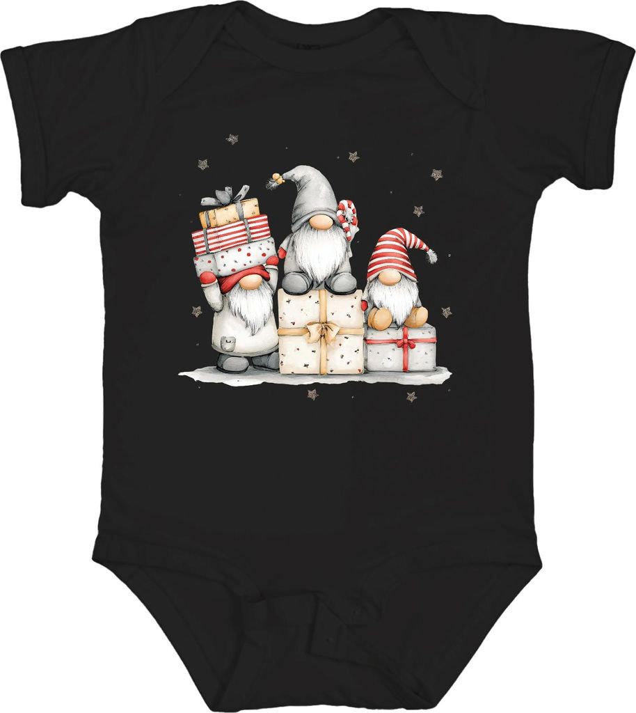 Weihnachtswichtel Geschenke Zuckerstange Sterne Niedlich Retro Unisex Baby Body, Schwarz, 3/6