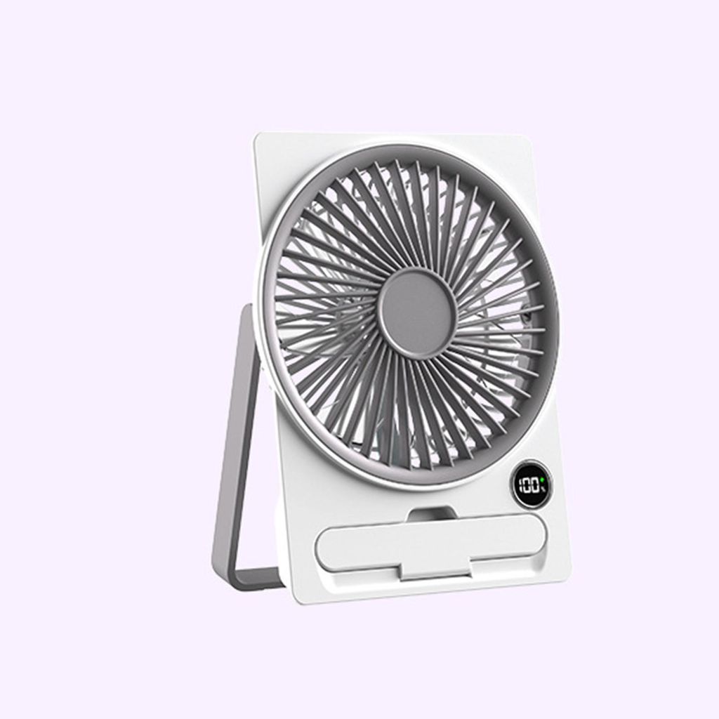 Zimilo Mini USB Tischventilator mit Akku, 7-Blatt, 100 Stufen, leise, LCD-Display, Handyhalter, 180° drehbar, für Büro, Zuhause, Camping, Weiß