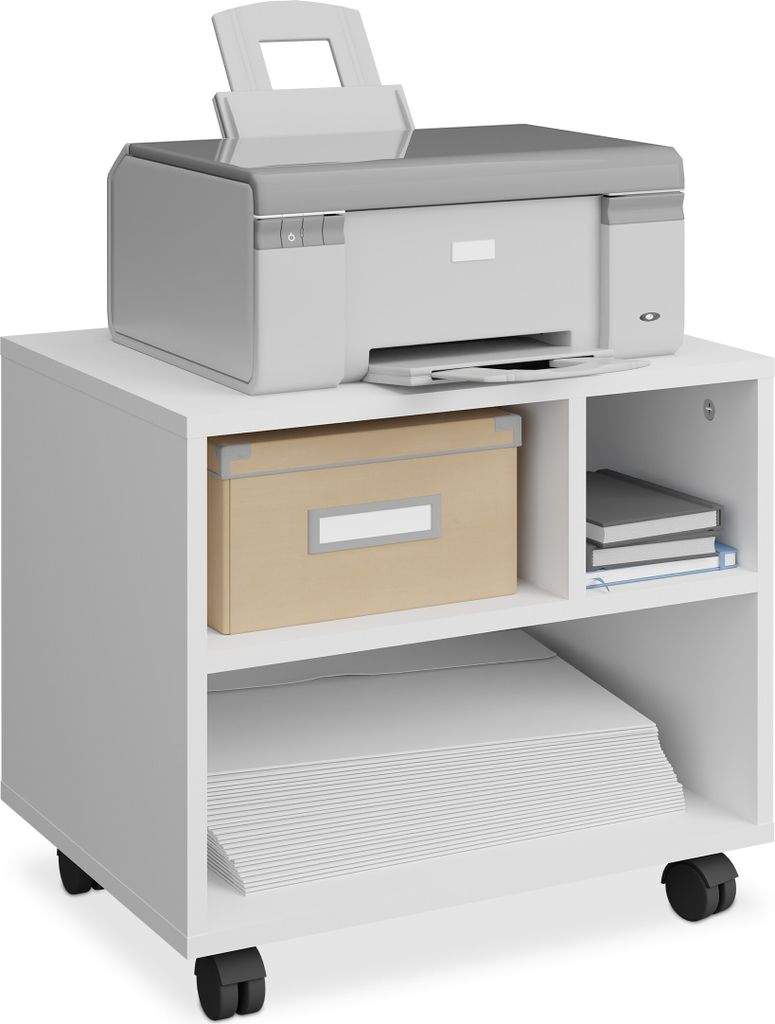 Büroregal auf Rollen - 3 Fächer - 35,5 x 40 x 30 cm - Druckertisch - halbhöhe