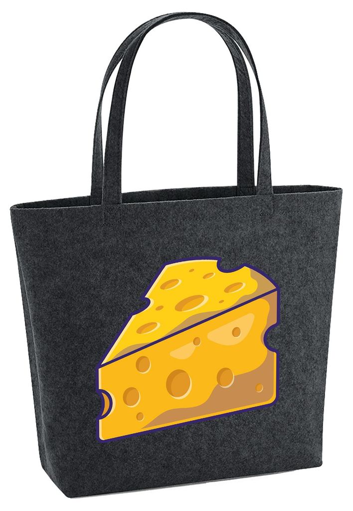 Huuraa Filzshopper Käse Comic 22 Liter Charcoal Melange Filztasche Geschenkidee