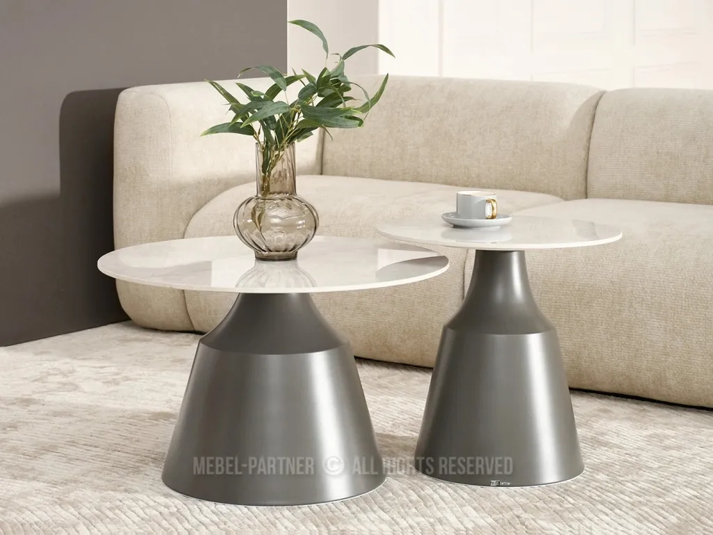 Table basse ronde GATOR marbre gris et structure grise anthracite - 2