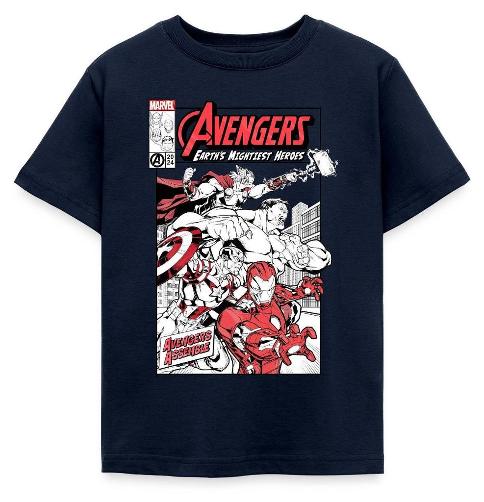 Spreadshirt Avengers Assemble Helden Comic-Motiv Kinder T-Shirt, 110/116 (5-6 Jahre), Navy