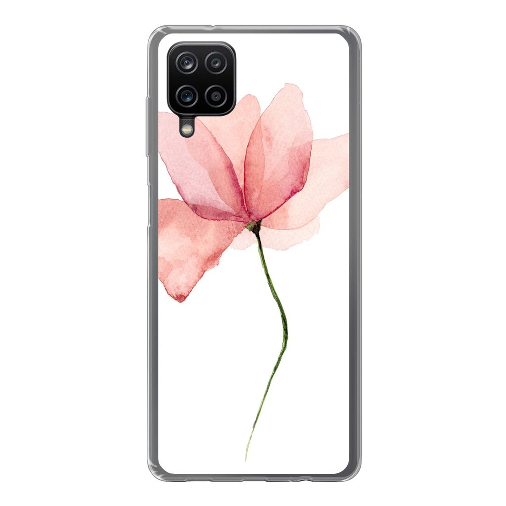 MuchoWow Handyhülle Schutzhülle Hülle für Samsung Galaxy A12 Blumen - Aquarell - Rosa Silikon Softcase Handy Hülle - Bild