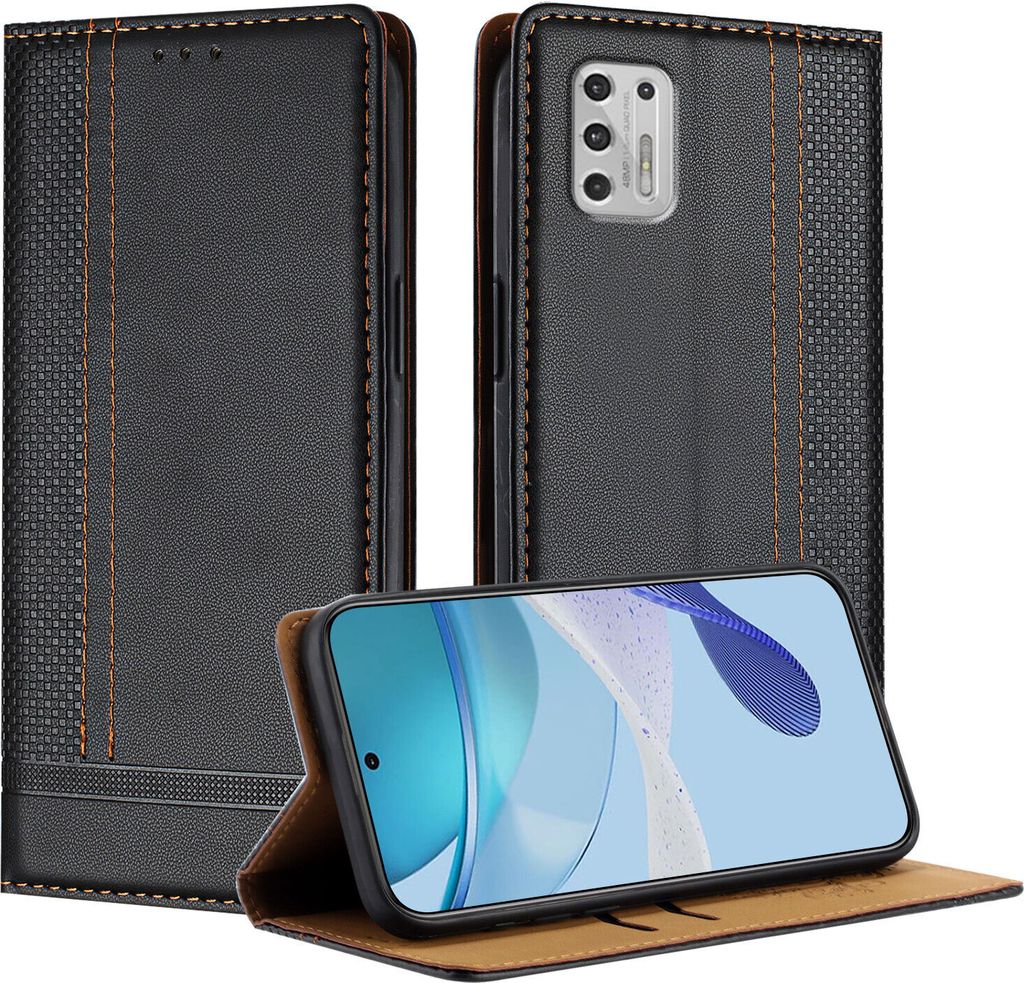 Handyhülle für Motorola Moto G Stylus 4G 2021 Leder Flip Klappbare Schutzhülle mit Standfunktion Schwarz