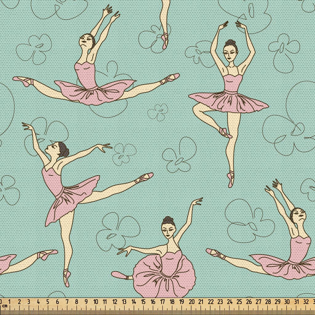 ABAKUHAUS Ballett Gewebe als Meterware, Ballerinas tanzen in den verschiedenen Haltungen Kunst Thema Theateraktivität, 2 M (148 x 200 cm), Seafoam...