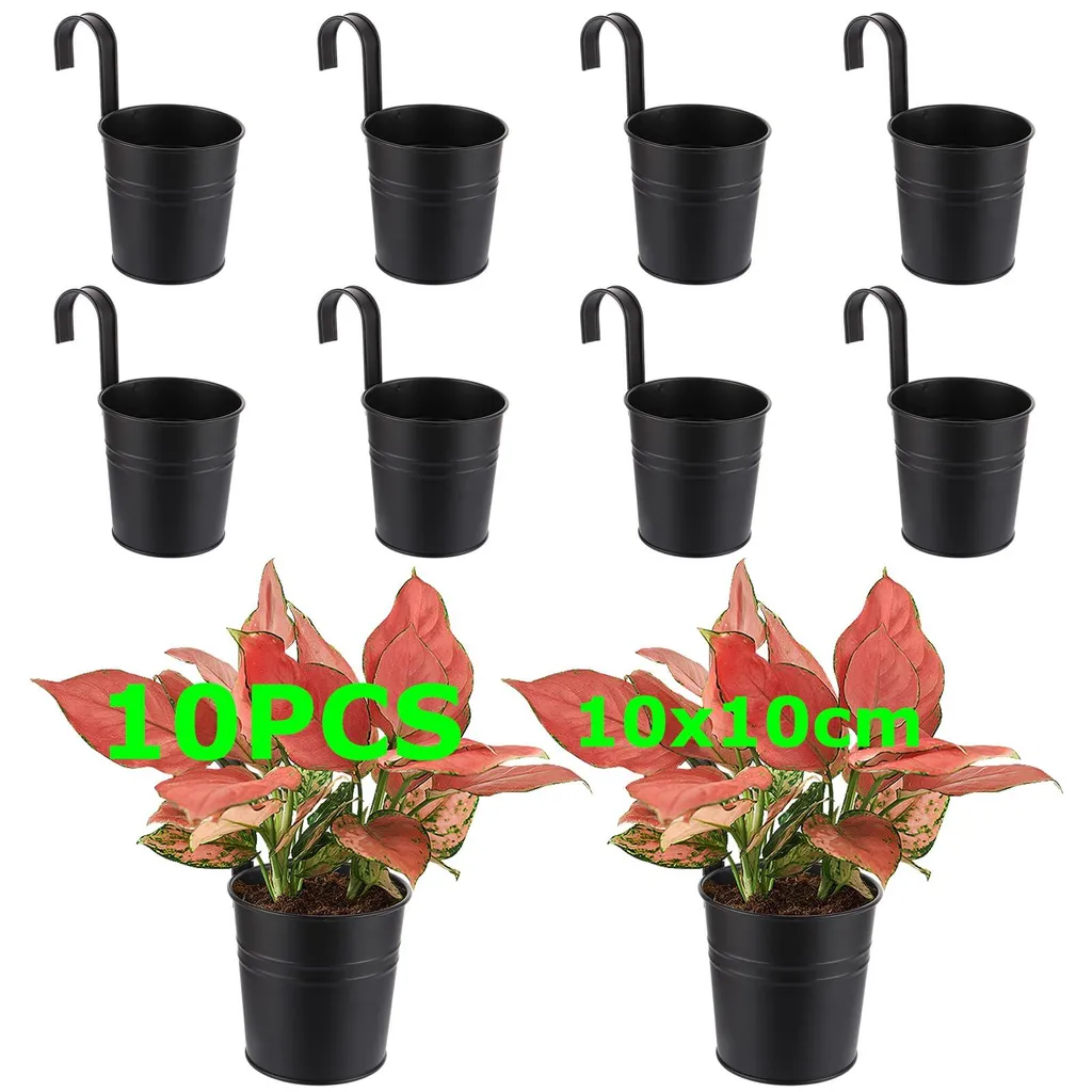 Jardinières suspendues pour rambarde de balcon en métal noir - Pack de 10
