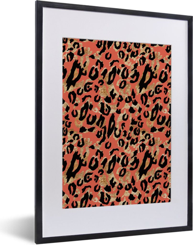MuchoWow Gerahmtes Poster Pantherdruck - Rosa - Gold 30x40 cm - Poster mit Schwarzem Bilderrahmen Wandposter Rahmen Foto Bilder - Wandposter Schl...