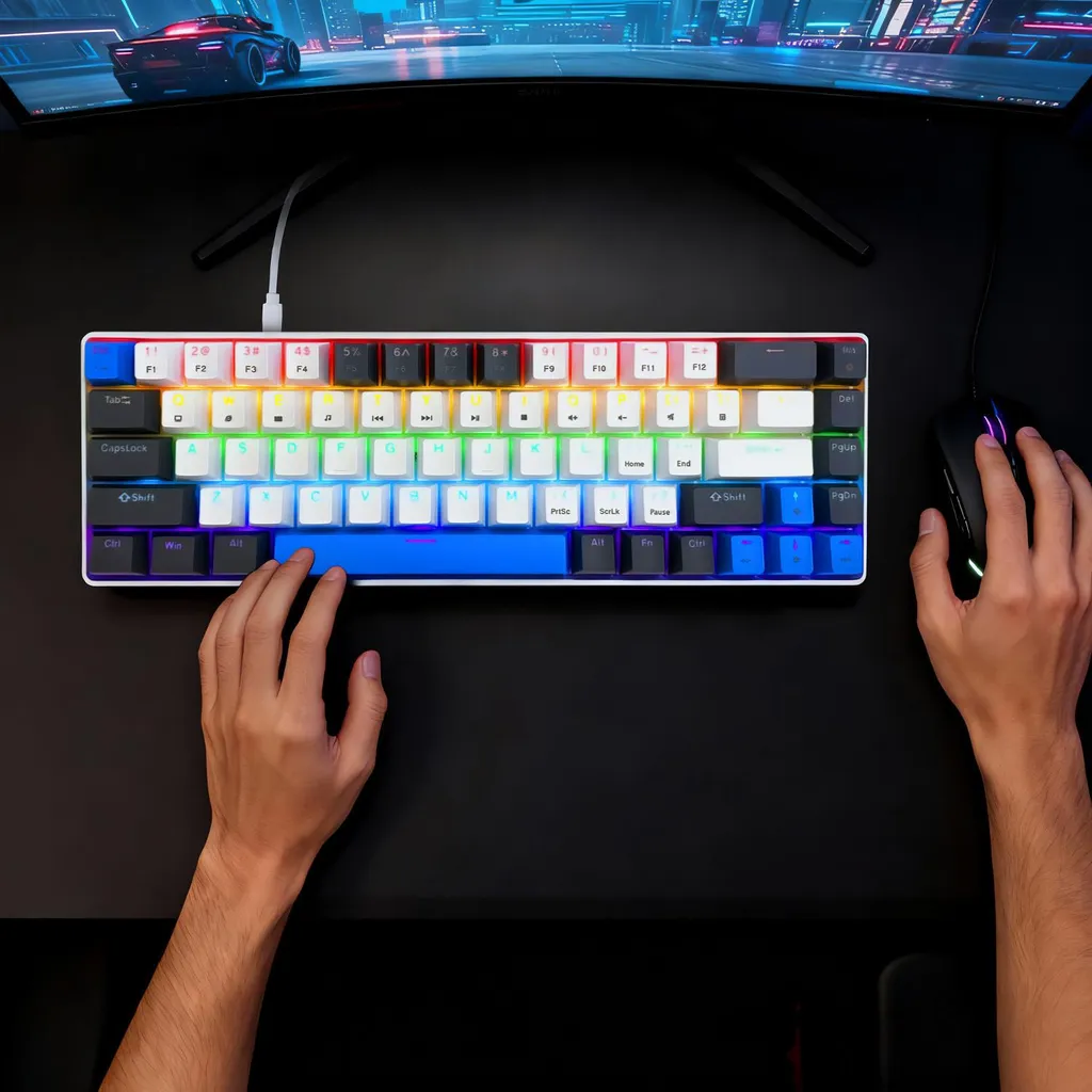 Clavier Gaming Mécanique TKL Compact 60% avec Switch Rouge Silencieux