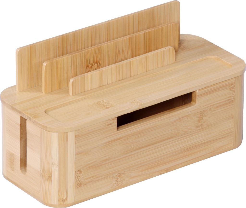 Relaxdays Scatola porta cavi per 2 prese multiple, bambù, L Immagine del prodotto 