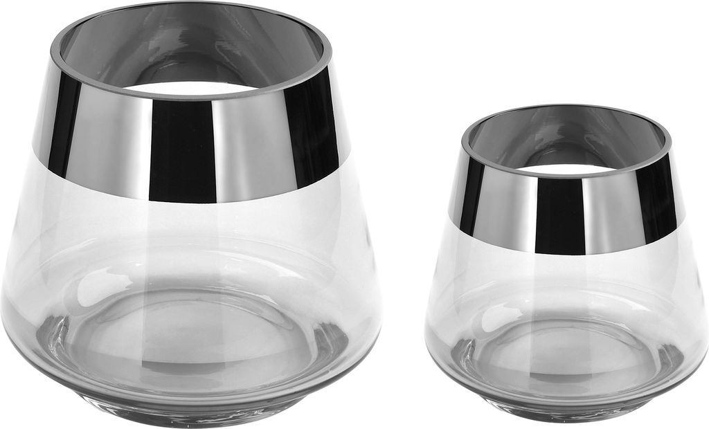 JONA - 2er Set Teelichthalter aus Glas in Transparent/Silber Windlicht