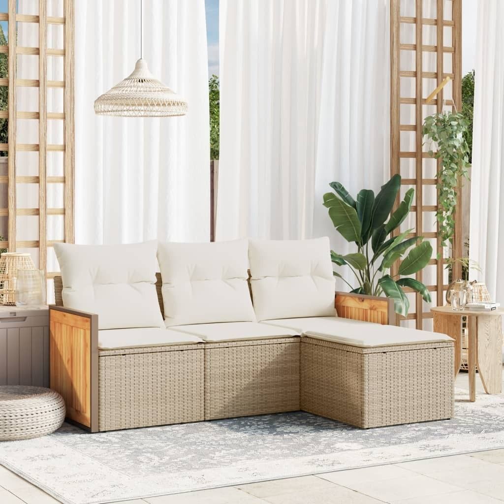 Maison Exclusive - 4-tlg. Garten-Sofagarnitur mit Kissen Beige Poly Rattan