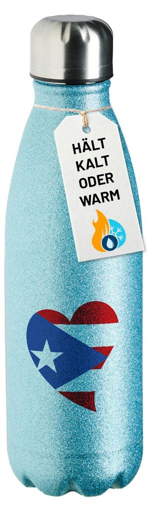 Huuraa Trinkflasche Puerto Rico Flagge Herz 500ml Blue Edelstahl Wasserflasche Trinkflasche Geschenkidee