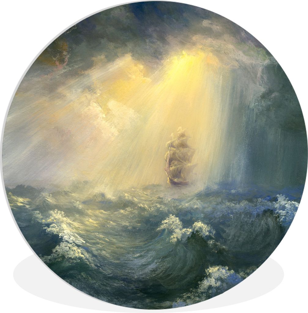 MuchoWow Rundes Wandbild - Runde Bilder Illustration eines von der Sonne beleuchteten Segelschiffs Ø 30 cm Kreis Wanddekoration Kunststoff - Wan...