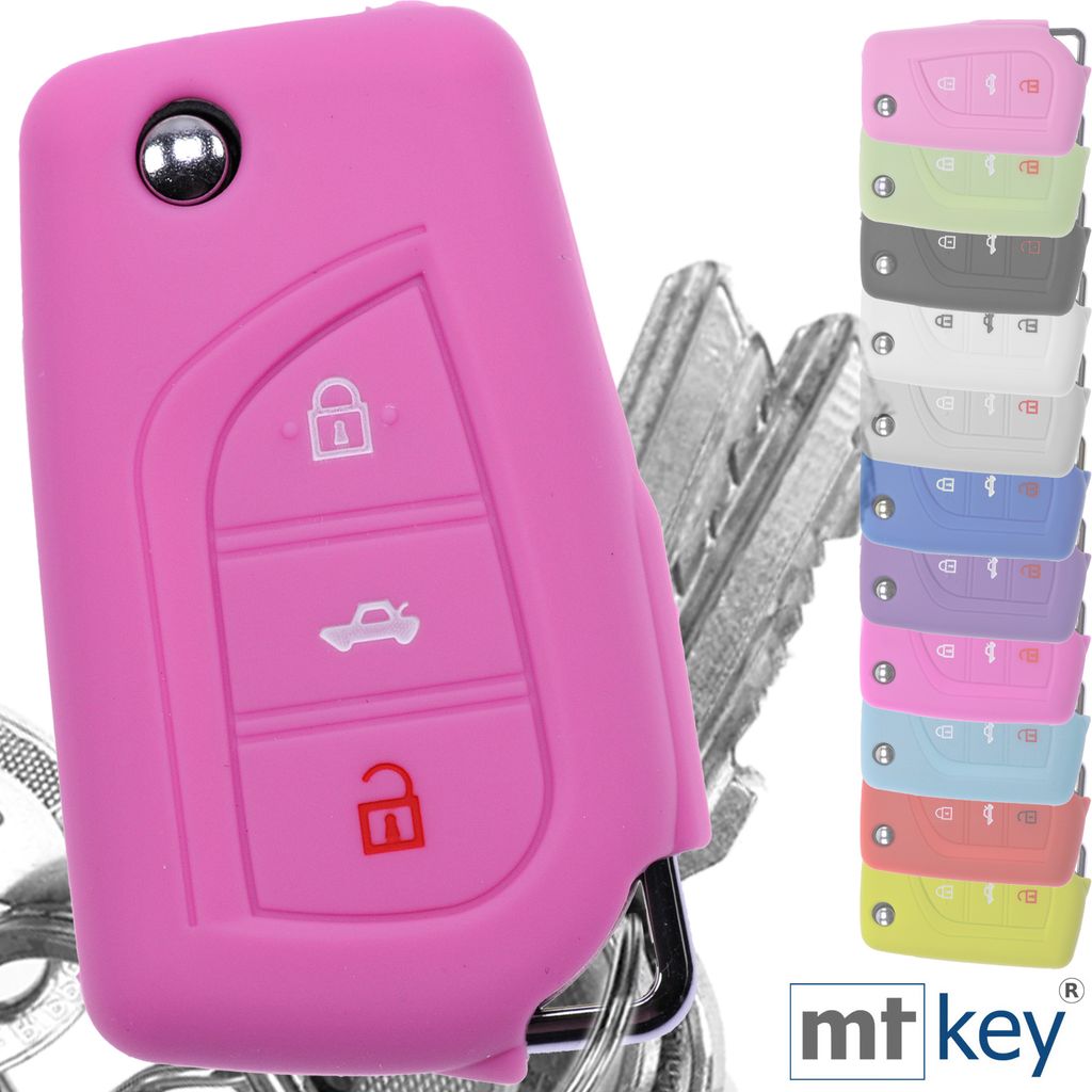 Auto Schlüssel Hülle Silikon Schutz Cover Rosa kompatibel mit Toyota AURIS Corolla Avensis 3 Tasten Klappschlüssel
