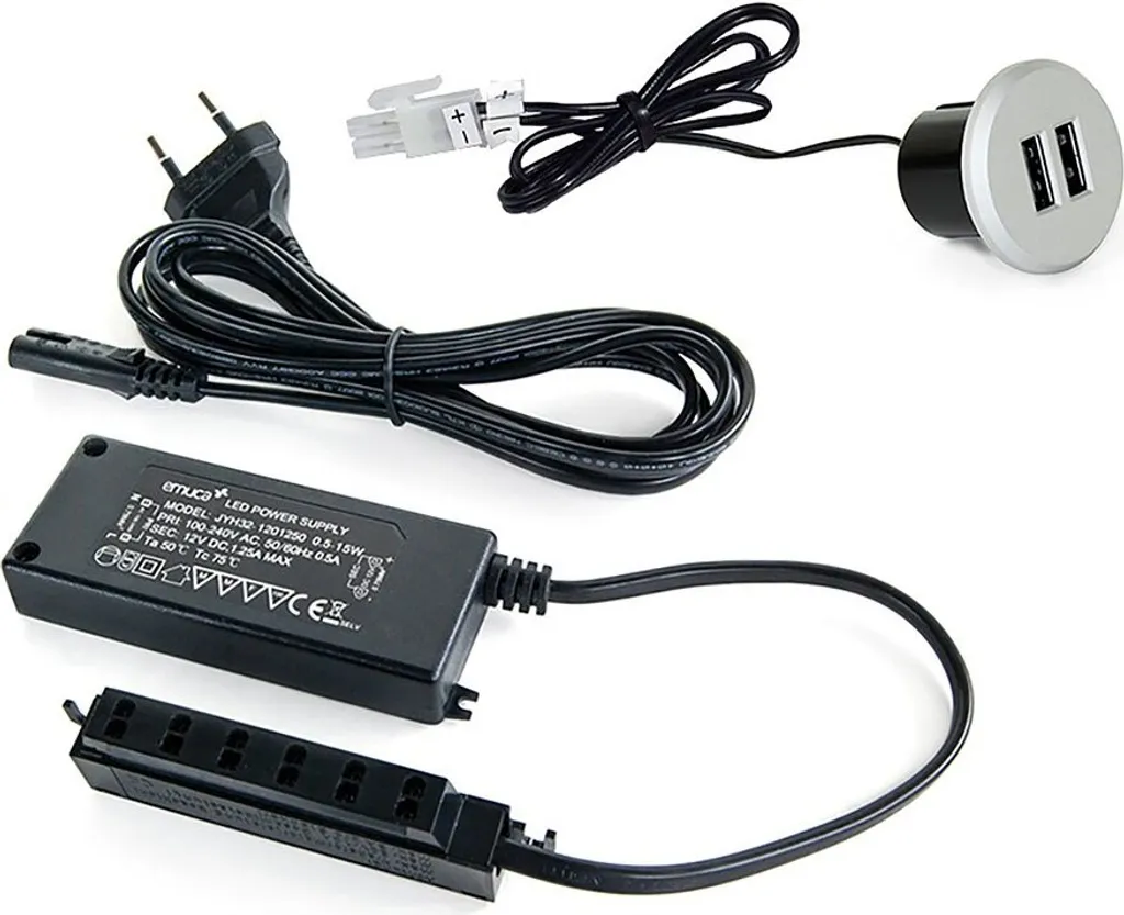 Prise USB encastrable ronde Plugy finition alu pour bureau et cuisine