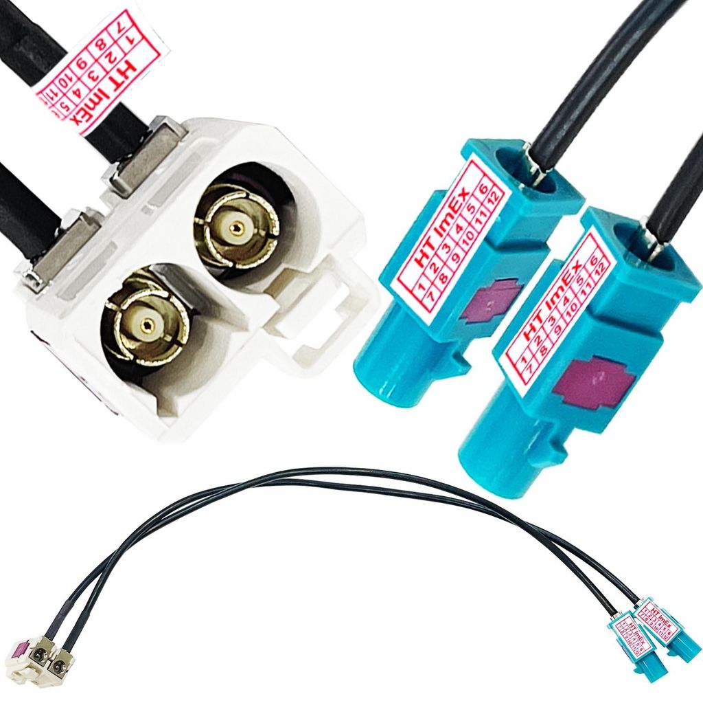 Antennen Adapter 2 FAKRA Doppel Winkel Buchse Stecker kompatibel mit Audi Seat Skoda VW RCD RNS