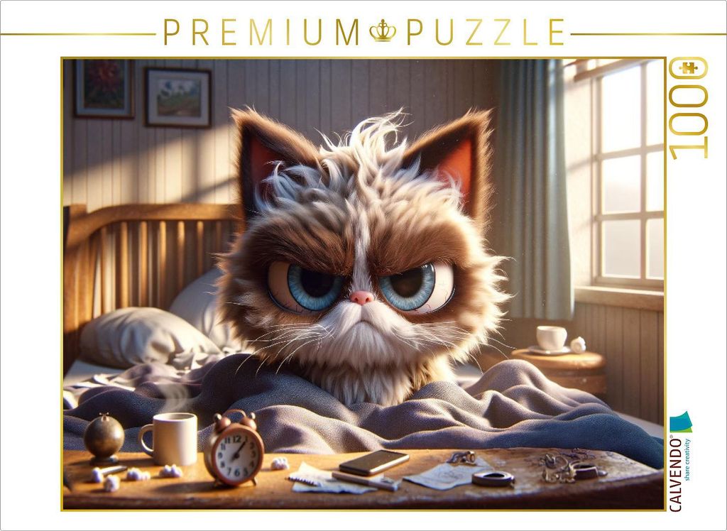 CALVENDO Puzzle Morgendlicher Katzenjammer: Der Weckruf des Lebens | 1000 Teile Lege-Größe 64x48cm Foto-Puzzle für glückliche Stunden