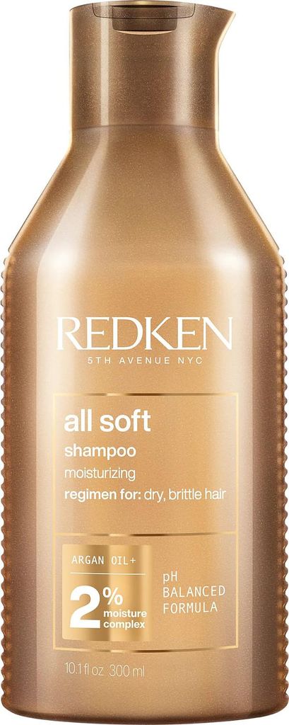 Redken All Soft Shampoo, Frauen, Professionell, Shampoo, Sprödes Haar, trockenes Haar, Alle Farben, 300 ml