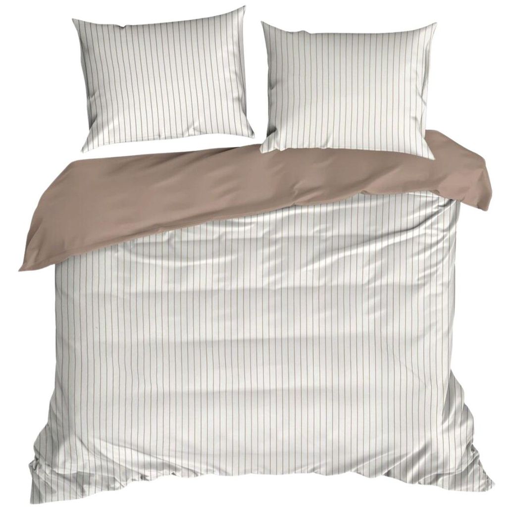 EUROFIRANY | Bettwäsche - n - 220x200 - Baumwolle - weiß beige - Bettgarnitur - Streifenmuster