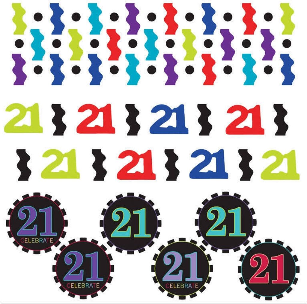 Amscan - Myrrhe - Konfetti, 21. Geburtstag - Folie, Karton SG26248 (Einheitsgröße) (Bunt)