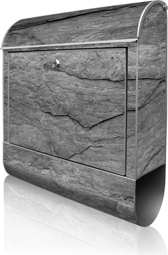 banjado Design Briefkasten Stahl silber mit Zeitungsfach pulverbeschichtet "Schiefer Platte 1" 38x46x12,5cm & 2 Schlüssel - Postkasten A4 Einwurf ...
