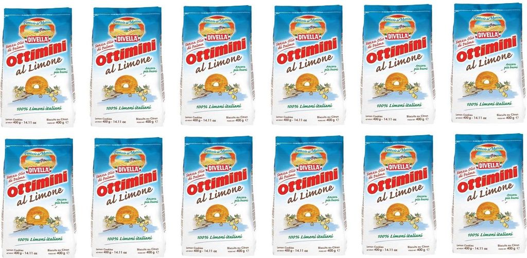 12x Divella Ottimini al Limone Italienische Shortbread Kekse mit Zitrone 400g biscuits cookies 100% italienische Zitronen