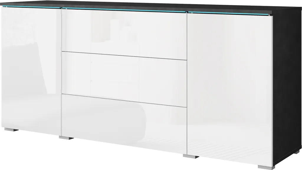 Commode design 150 cm bicolore (blanc brillant/matera) - Collection VEVE