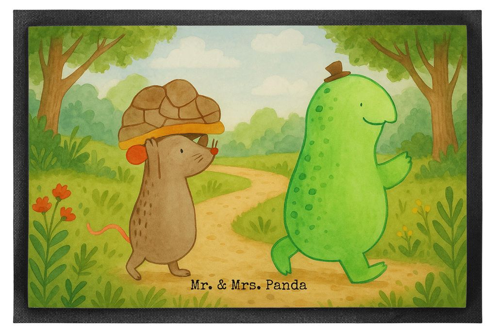 Mr. & Mrs. Panda fußmatte Schildkröte Maus Design 40 x 60 cm - Weiß - Geschenk, Bodenvorleger, Schmutzmatte, Fröhlich, Beste Freunde, Abtreter,...