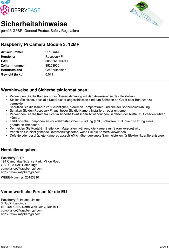 Raspberry Pi Camera Module 3 Capteur 12MP Autofocus avec Câble Flexible - 4
