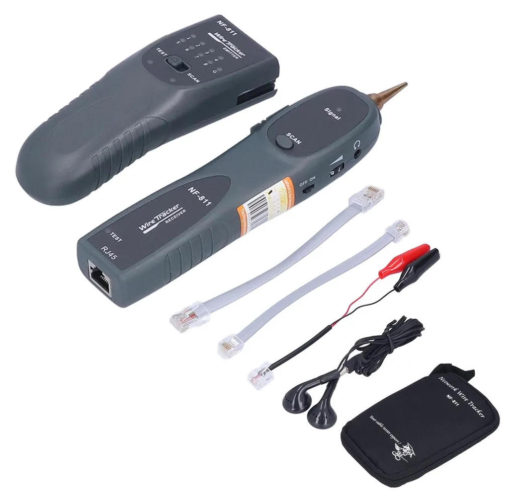 Détecteur de câbles avec sonde acoustique et testeur RJ45 NF-811 ergonomique