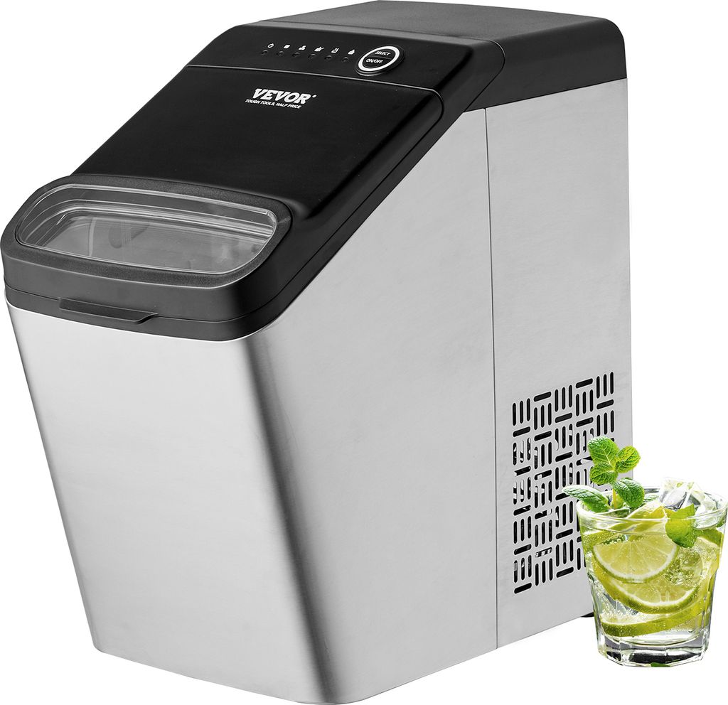 VEVOR 130 W Eiswürfelbereiter Eiswürfelmaschine Edelstahl 15 kg / 24 Std. Ice Maker Zubereitung in 7 Min, 1,5 kg Eisspeicherkapazität Selbstrein...