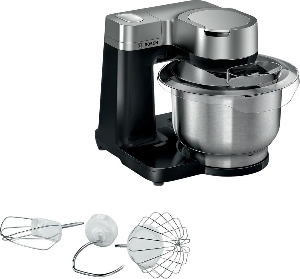 Bosch Küchenmaschine MUMS2VM00 - Küchenmaschine Serie 2 - 900 W, 7 Geschwindigkeiten + Turbo, Backset, 3,8 l Schüssel, Edelstahl, schwarz