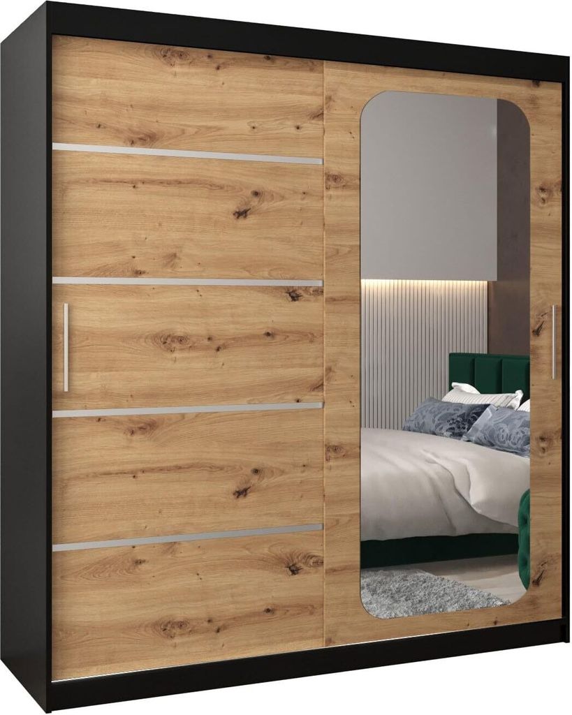 MEBLE KRYSPOL Promo 2180 Schlafzimmerschrank zwei Schiebetüren - Mattschwarz + Artisan