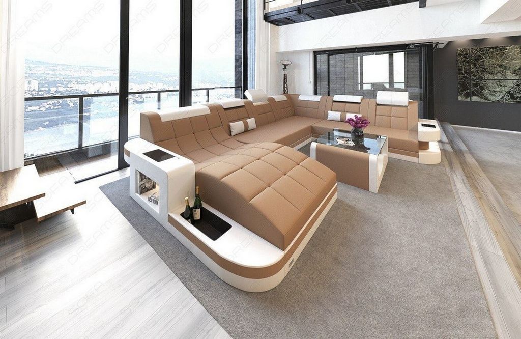 Sofa Wohnlandschaft Wave XXL Mini mit Licht USB Webstoff Strukturstoff