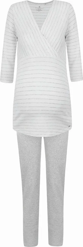 Pyjama de maternité deux pièces gris pour allaitement nocturne facile