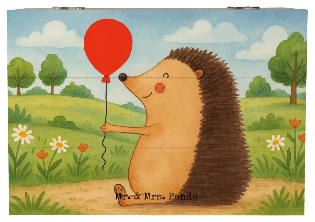 Mr. & Mrs. Panda Box aus Holz Igel Luftballon Design 22 x 15 cm - Weiß - Geschenk, Holzkiste, Geburtstag, schatztruhe, fotobox, Schatzkiste, Gebur...