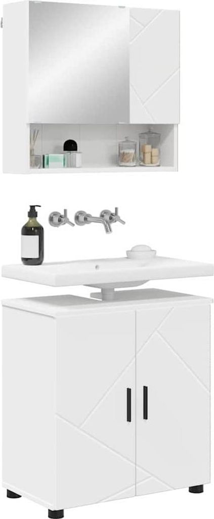 “2026 Modern“ Badezimmermöbel-Set mit Tür 2 pcs - Montage erforderlich - Weiß Holzwerkstoff & Metall - Designermöbel 341687 - Spiegelschränke