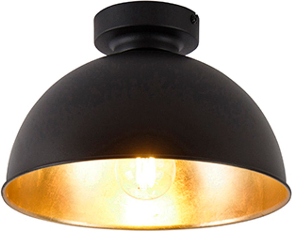 QAZQA - Industrie I Vintage I Industrie I Vintage I Deckenleuchte I Deckenlampe I Lampe I Leuchte schwarz mit Gold I Messing 28 cm - Magnax I Wohnz...