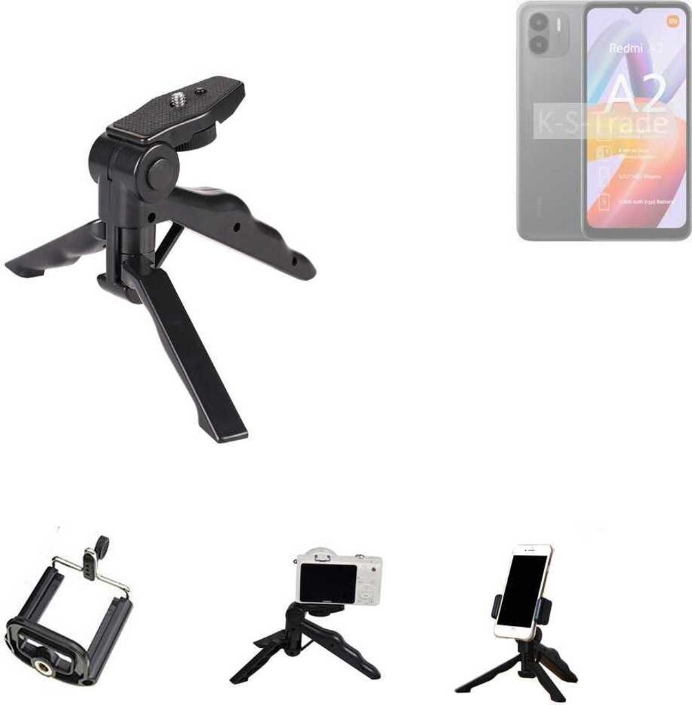 K-S-Trade Stativ Tisch-Ständer Dreibein Handy-Stativ Ständer kompatibel mit Xiaomi Redmi A2 Mini-Stativ Smartphone Tripod Handy-Stativ aus Plastik