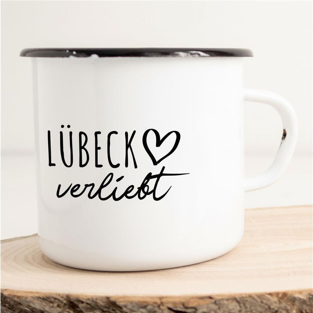 Huuraa Emaille Tasse Lübeck Geschenk Kaffeebecher Vintage 300ml Lübeck Präsent