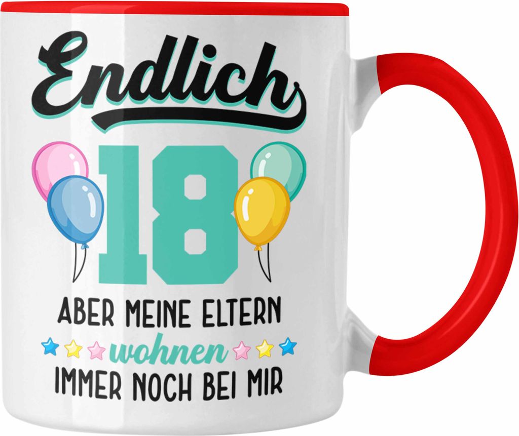 Trendation - 18. Geburtstag Tasse Geschenk Mädchen Jungen Geschenkidee Lustig Spruch 18 Geschenke Geschenkideen zum 18 Bday 18er Erwachsen (Rot)